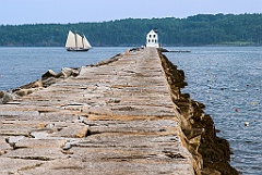 Rockland Light at End of Mile-Long Breakwater in Maine